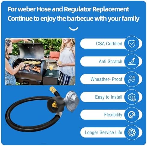 25“ For Weber Hose and Regulator kit, Compatible With Spirit II (2017-2019),and Spirit E310 E320 E210, Genesis II 210/LX 240, and Genesis II 300/400 (2017-2019) Gas Grills,for Weber 67069,69891.