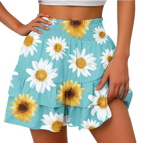 Generic Same Day Clothing Delivery Shorts for Women Trendy Summer High Waisted Ruffle Tiered Skirts Skorts Dressy Casual Cute Flowy Beach Vacation Shorts Pantalones Cortos, Medium, A28_light Blue