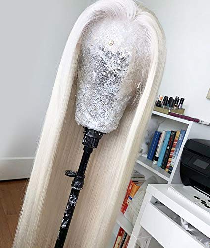 ANDRIA 13x6 HD Lace Front Wigs 200% Density Platinum Blonde Straight Glueless Lace Wigs White Lace Frontal Wigs for Women Synthetic Heat Resistant Fiber Hair Wig With Baby Hair Pre Plucked 28 Inches