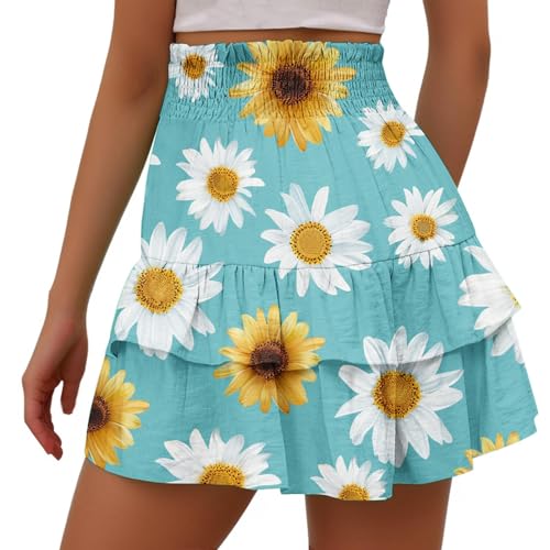 Generic Same Day Clothing Delivery Shorts for Women Trendy Summer High Waisted Ruffle Tiered Skirts Skorts Dressy Casual Cute Flowy Beach Vacation Shorts Pantalones Cortos, Medium, A28_light Blue