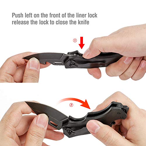 Mossy Oak Mini Folding Pocket Knife, 2.5-inch Stainless Steel Drop Point Blade - G10 Handle EDC Multifunction Tool with Bottle Opener and Glass Breaker (Black)