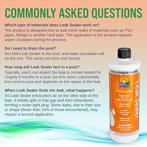 Leak Sealer - No Need to Drain Pool Water, Easily Fix a Leak Pool Leak Sealer - Hot Tub Leak Sealer Works in 24 Hours to Fix a Leak Spa and Hot Tub, Fast Acting Pool Leak Repair (32oz)
