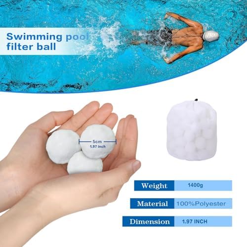1.54 Lbs Pool Filter Balls, Eco-Friendly Filter Balls for Swimming Pool Sand Filters, Lightweight and Reusable Fiber Ball, Replace 50 lbs Pool Filter Sand (1.54, Pounds)