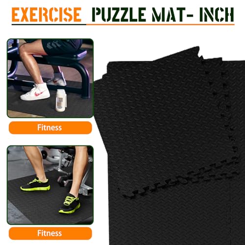 GWT FitTile Set: 24 SQ FT (6 Tiles) ½” Thickness EVA Interlocking Foam Floor Tiles for Home Gym, Workout Equipment, Floor Padding, and Play