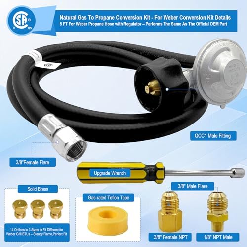 For Weber Natural Gas Conversion Kit,Natural Gas to Propane Conversion Kit for Weber Genesis,Genesis II,Spirit II 310/315/210–5FT Propane Regulator Hose for Weber Grills,14 Orifices,Fittings & Tools.