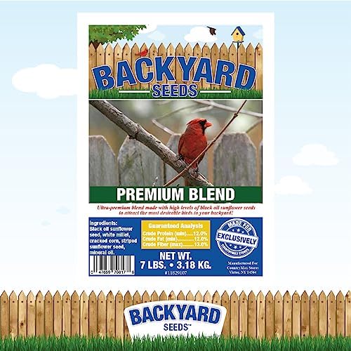 Backyard Seeds Premium Blend Bird Seed to Attract Songbirds - Wild Bird Food Mix with Black Oil Sunflower (7 Pounds)