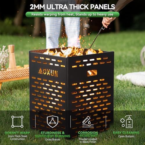Aoxun 63 Gallon Ultra Thick Burn Barrel for Yard Waste - Heavy Duty Outdoor Incinerator Drum with Burn Cage for Paper, Leaves, Trash & Wood (30 Inch)