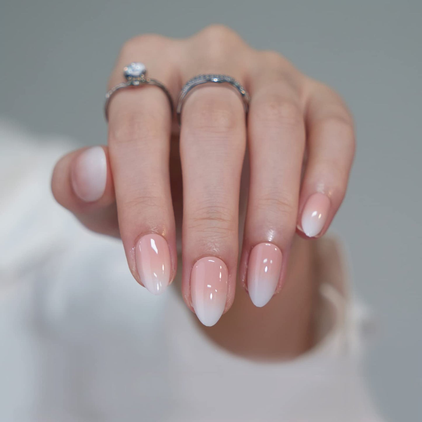 Almond Press On Nails Medium - BTArtbox Soft Gel Ombre Fake Nails with Nail Glue, Semi-Transparent Reusable Glue On Nails in 16 Sizes - 30PCS Stick On Nails Kit, Vanilla Cream Almond