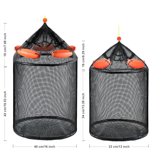 Large Foldable Floating Fish Basket for Live Caught Fish, Collapsible Mesh Bait Pen, Portable Kayak Fishing Live Well, Heavy Duty Coated Fishing Net Bag