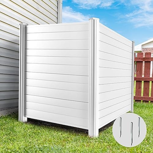 Air Conditioner Fence Privacy Screen 50 "H x 50 "W Trash Can Enclosure，Pool Equipment Enclosure White Outdoor Privacy Vinyl Fence Panels for Outside（2 Panels with Metal Stake）