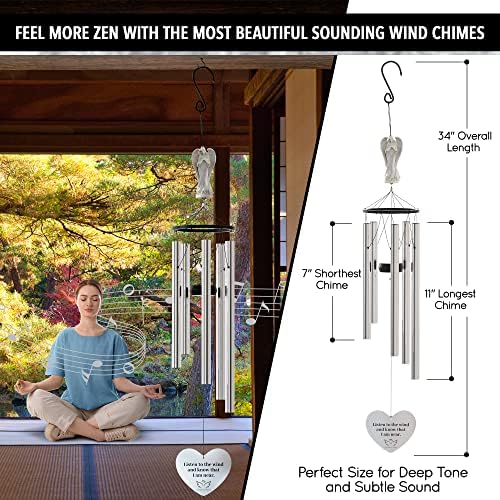 Angel Memorial Wind Chimes for Loss of Loved One - 34" Large Sympathy Wind Chimes, Memorial Gifts for Loss of Loved One Mother Father Husband Bereavement Chimes for Outside Deep Tone