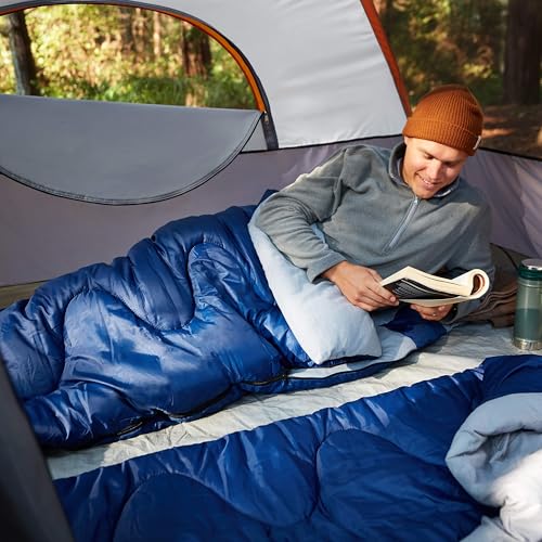 Amazon Basics 4-Person Camping Tent, 3-Season Dome Design with Rainfly, Orange/Grey