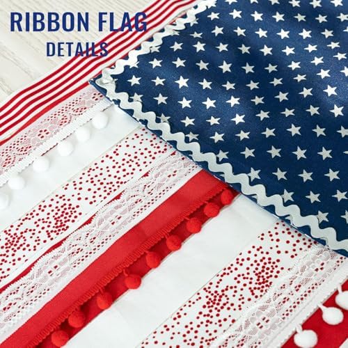 American Flag Wall Banner, 4 x 2.3 Ft, Patriotic Ribbon Hanging Decor, Red White Blue, Indoor Outdoor