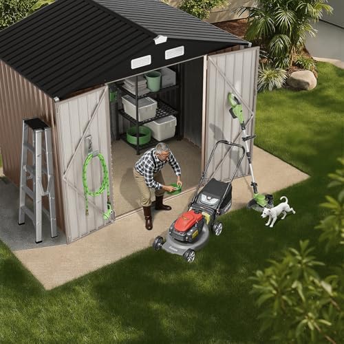 GVDV 8x6 FT Outdoor Metal Storage Shed, Durable Garden Shed with Updated Frame Structure for Backyard, Patio, Tool Storage, All-Weather Shelter for Bike, Gardening Tools