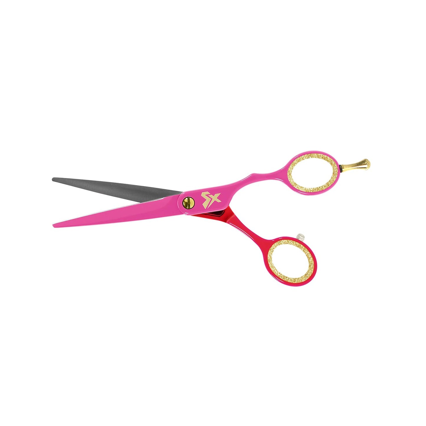 Cricket Shear Xpressions Charmed Life 5.75” Professional Stylist Hair Cutting Scissors, Japanese Stainless Steel Shears, Don’t Panic (Hot Pink & Red)