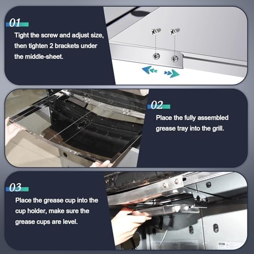 Grill Grease Tray Replacement Parts for Dyna Glo DGF493BNP, DGF510SBP, Backyard Grill BY13-101-001-12, BY14-101-001-02 and BHG Grill Parts, Adjustable 24''-30'' Gas Grill Drip Pan, Heat Plate Shields.
