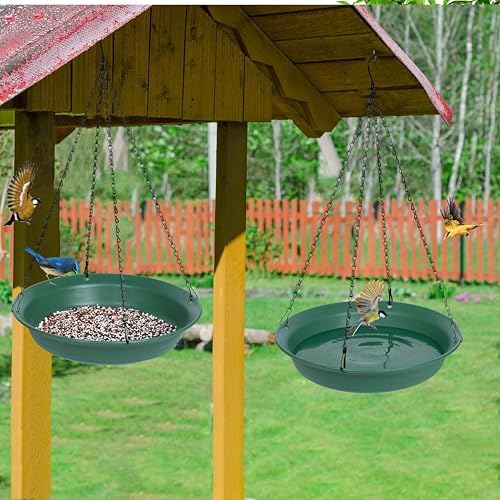 Hanging Bird Bath, Hanging Bird Water Feeder for Outdoors, Feeder Bowl, 1 Pack Birdbath Tray Accessories for Outside, Plastic Birdbaths Tray for Garden Patio Decoration (16", Living Green)
