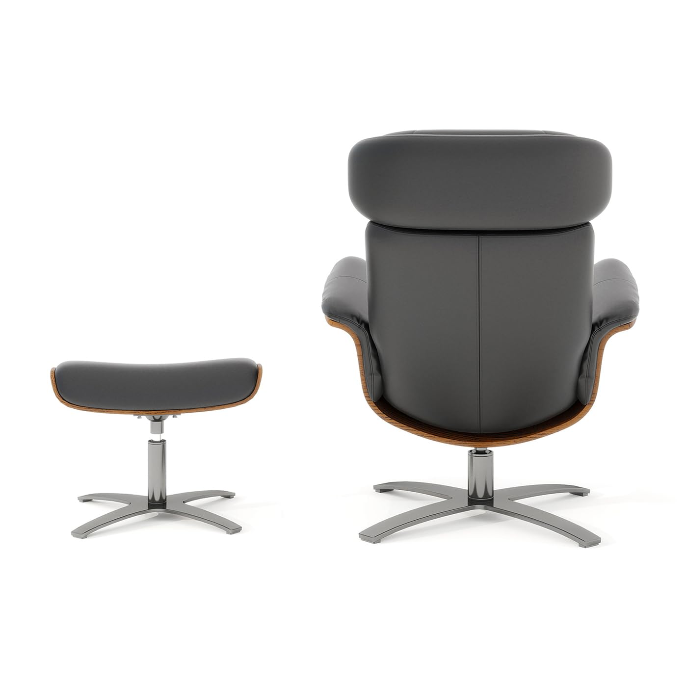 Jennifer Taylor Home Jovan 31.5" Mid-Century Modern Genuine Leather Recliner Lounge Chair & Ottoman Set, Shadow Gray Leather