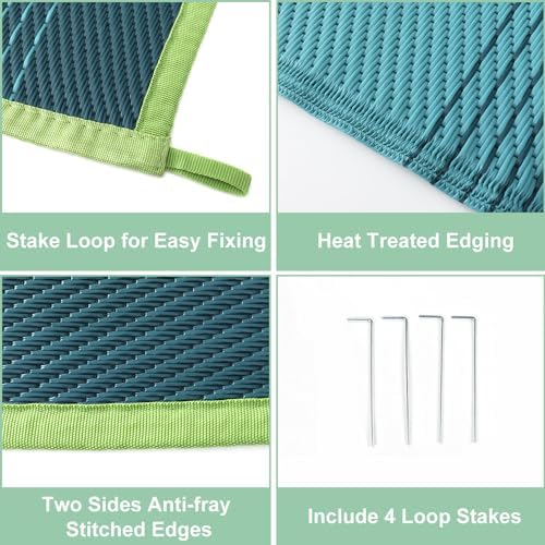 Anidaroel 8x10ft Ombre Outdoor Rug for Patios Clearance, Waterproof Camping Rug for Outside RV, Reversible Plastic Straw Outside Rugs, Large Outdoor Area Rug for Camper, Picnic(Blue&Green,8'x10')