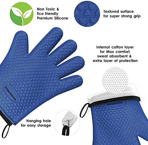 KITCHEN PERFECTION Silicone Smoker Oven Gloves -Extreme Heat Resistant BBQ Gloves -Handle Hot Food Right on Your Smoker Grill Fryer Pit|Waterproof Oven Mitts Grill Gloves |Superior Value Set+3 Bonuses