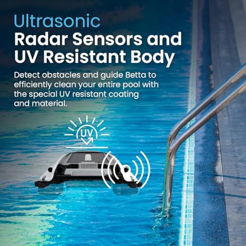 Betta SE Solar Powered Automatic Robotic Pool Surface Skimmer Cleaner with 24/7 Continuous Cleaning Battery Power and Re-Engineered Twin Salt Chlorine Tolerant Motors (White)