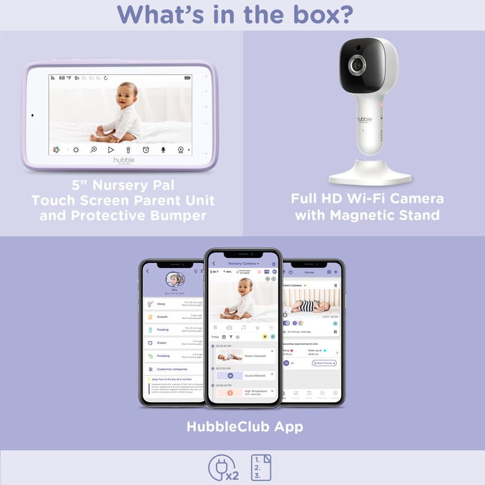 HUBBLE CONNECTED Nursery Pal Cloud Touch Smart WiFi Enabled Baby Monitor with 5 Inch HD Color Touchscreen Parent Unit, Plus Preloaded Soothing Sounds, Lullabies, and Stories, White