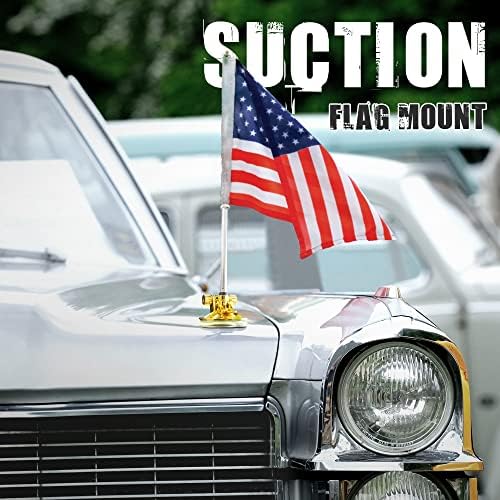 Anley US National Car Flag & Flagpole with Air Suction Mount - Outdoor Suction Cup Style Flag Pole for Car, Truck, Boat and Vehicle with American Flag (Set of 2)