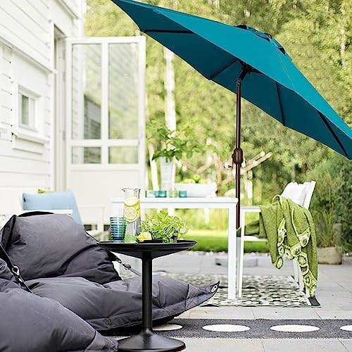 Blissun 9' Outdoor Patio Umbrella, Outdoor Table Umbrella, Yard Umbrella, Market Umbrella with 8 Sturdy Ribs, Push Button Tilt and Crank
