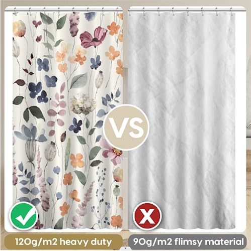 Amaredom Ink Floral Shower Curtain, Colorful Flower Shower Curtain for Bathroom, Waterproof Fabric Shower Curtain Set, Bathroom Decoration with 12 Hooks 72x72 Inches