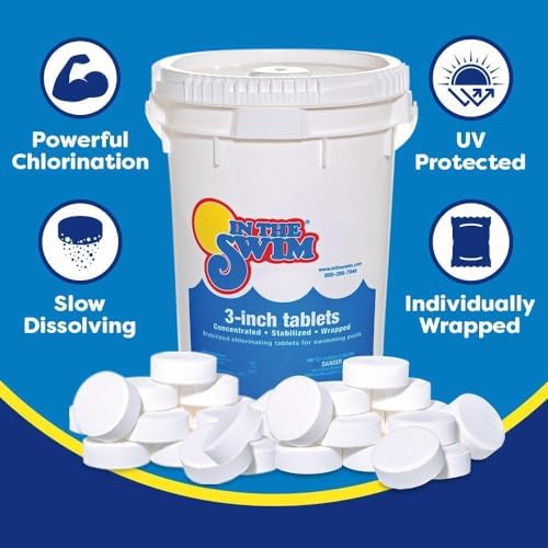 In The Swim 3 Inch Stabilized Chlorine Tablets for Sanitizing Swimming Pools - Individually Wrapped, Slow Dissolving - 90% Available Chlorine - Tri-Chlor - 50 Pounds