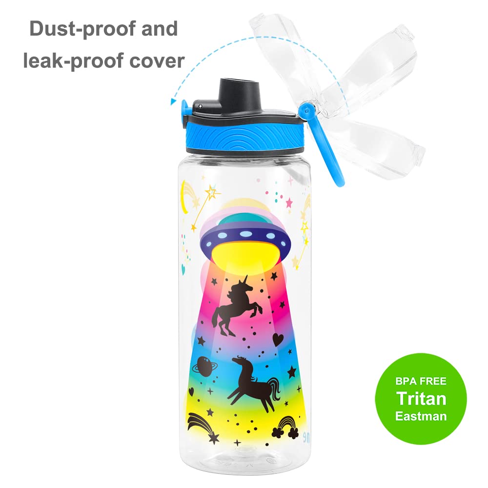 Cute Water Bottle for School Kids Girls, BPA FREE Tritan & Leak Proof & Easy Clean & Carry Handle, 23oz/ 680ml (UFO)