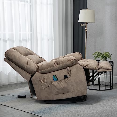 FANYE Electric Power Lift Recliner Chair for Elderly with Massage and Heat, Microfiber Upholstery 3 Positions Adjustable Standard Size Armchair W/ 2 Remote Controllers & Side Pockets