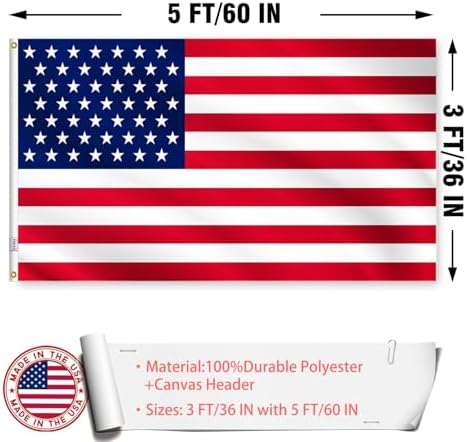 American US Flag 3x5 Outdoor Made in USA - Double Sided Heavy Duty Vivid Color United States Flag with 2 Brass Grommet