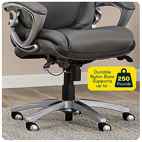 Serta Bryce Executive Office Chair, Ergonomic Computer DeskChair with Patented AIR Lumbar Technology, Comfortable Layered Body Pillows for Cushioning, SertaQuality Foam, Bonded Leather, Gray