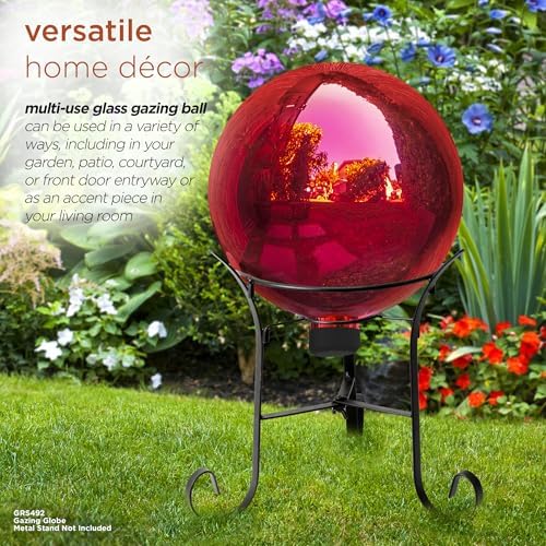 Alpine Corporation 10" Diameter Indoor Outdoor Glass Gazing Globe Yard Decor, Red