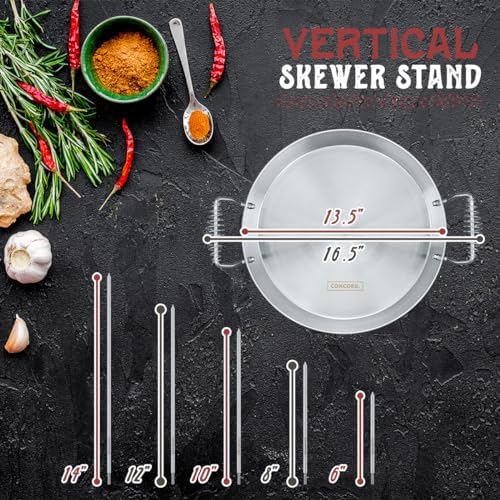 CONCORD Stainless Steel Vertical Al Pastor Skewer with Plate for Outdoor BBQ Grills. Great for Tacos, Gyro, Shawarma, whole chickens and more! Includes 5 Skewers