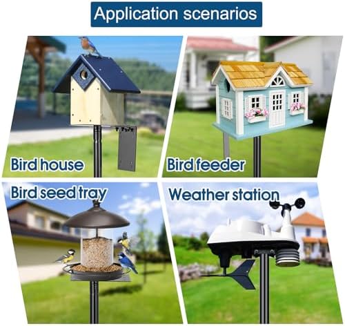 Ottsuls Bird Feeder Pole, 109 Inch Heavy Duty Bird House Pole Kit for Outdoors, with 5-Prong Base Feeding Station for Wild Birds Watching, Adjustable Feeder Stand (House Not Included)