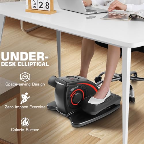ANCHEER Under Desk Elliptical Machine, Electric Seated Pedal Exerciser, Mini Elliptical Machines for Seniors, LCD Display Monitor, Remote Control, Leg Exerciser for Home (Training Black)