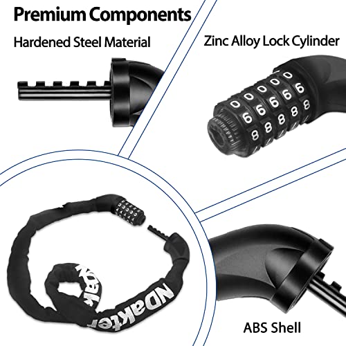 NDakter Bike Chain Lock, 5 Digit Combination Heavy Duty Anti Theft Bicycle Chain Lock, 3.2/4.27 Feet Long Security Resettable Bike Locks for Bike, Bicycle, Scooter, Motorcycle, Door, Gate, Fence