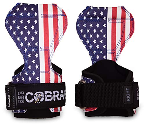 Cobra Grips PRO Weight Lifting Gloves Heavy Duty Straps Alternative Power Lifting Hooks Best for Deadlifts Adjustable Neoprene Padded Wrist Wraps Support Bodybuilding (PRO USA FLAG Leather)