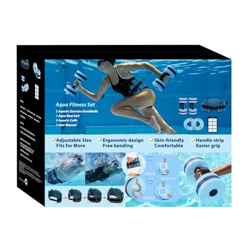 Sportneer Water Aerobics Pool Exercise Equipment Water Workout Combo Set includes High Density Water Dumbbell Aqua Belt Water Ankle Weights for Aquatic Therapy Pool Fitness Water Exercise