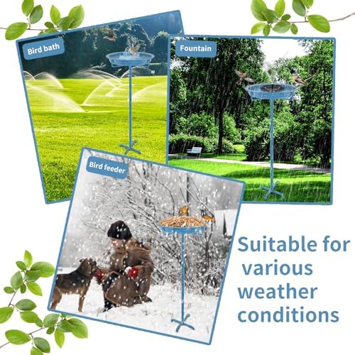 Metal Bird Bath for Outside, 36.2" Height Birdbath Bowl Standing Bird Feeders for Outdoors with 4 Prongs Base Stake, Freestanding Birdfeeders for Garden Yard Lawn Decor (Retro Blue)