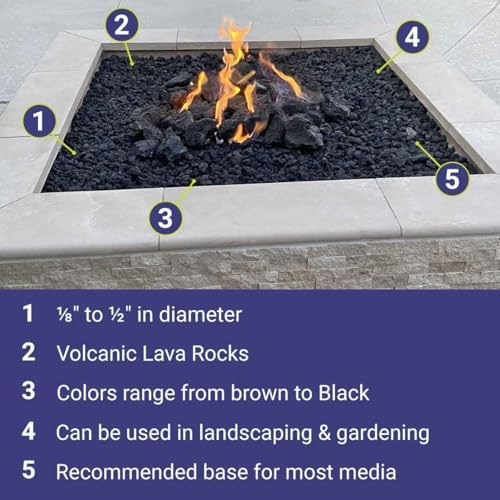 American Fireglass Small Lava Rock, 1/8" - 1/2" | Use in Fireplace, Fire Pit or Bowl | Outdoor & Indoor Volcanic Rock for Natural Gas or Propane Fires | Decorative Landscaping | 10 lb Bag