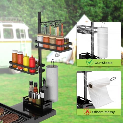 BORISI Griddle Caddy for Blackstone Griddle Accessories, BBQ Grill Caddy with Paper Towel Holder, Outdoor Kitchen Accessories for Camper, Grill Accessories Organizer, Grilling Gifts for Men