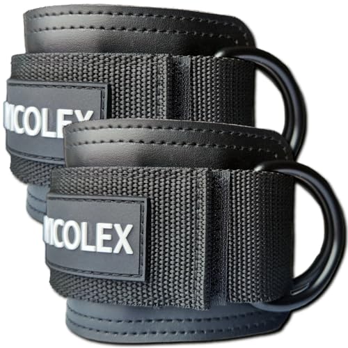 Ankle Straps for Cable Machine, Glute Kickback Ankle Strap, Ankle Cable Straps for Booty Workout, Leg Extension, Hip Abductors and Lower Body Exercises (Black - Pair)