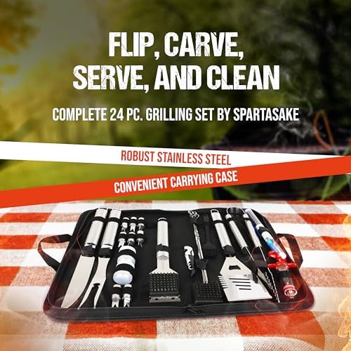 BBQ Grilling Accessories - Stainless Steel Barbecue Grill Tools Accessories kit Spatula Thermometer Tongs for Blackstone Griddle Outdoor Camping-Grill Set Gifts for dad Men Women(24 pcs)