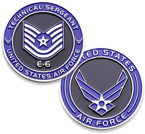 Air Force Technical Sergeant E6 Challenge Coin! United States Air Force Tech Sergeant Rank Military Coin. E-6 USAF Challenge Coin! Designed by Military Veterans - Officially Licensed Product!