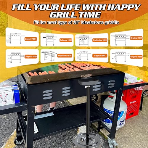 Rear Grease Drainage Funnel with 1.3 Gal Drip Oil Bucket W/Lid & Magnetic Grease Gate for Blackstone Griddle 36", Creative Blackstone Accessories Cup Liners Saving Compatible with Hood, Wind Guard