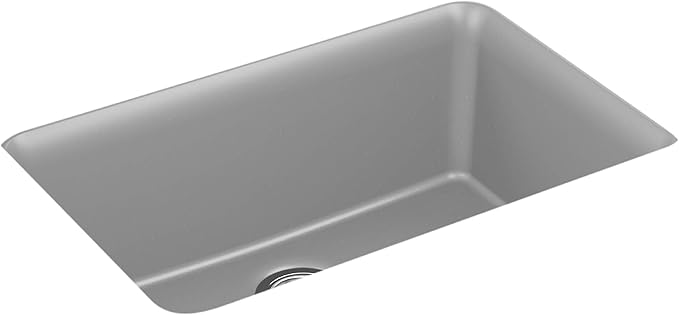 KOHLER K-28000-CM4 Cairn 27-1/2" Undermount Single-Bowl Kitchen Sink, Neoroc Composite Kitchen Sink with Sink Rack, Matte Grey