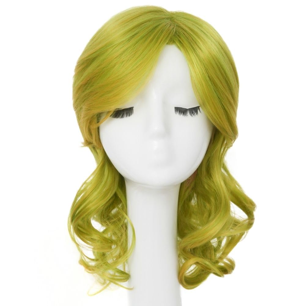 Amnenl Green Wigs for Women Side Part Shoulder Length Wig with Bangs Synthetaic Heat Resistant Cosplay Costume Hair Wig